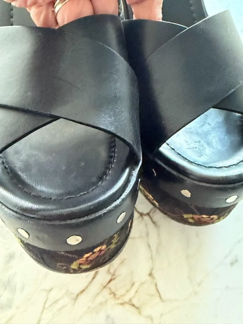 Prada Black Leather and Baroque Platform Sandals